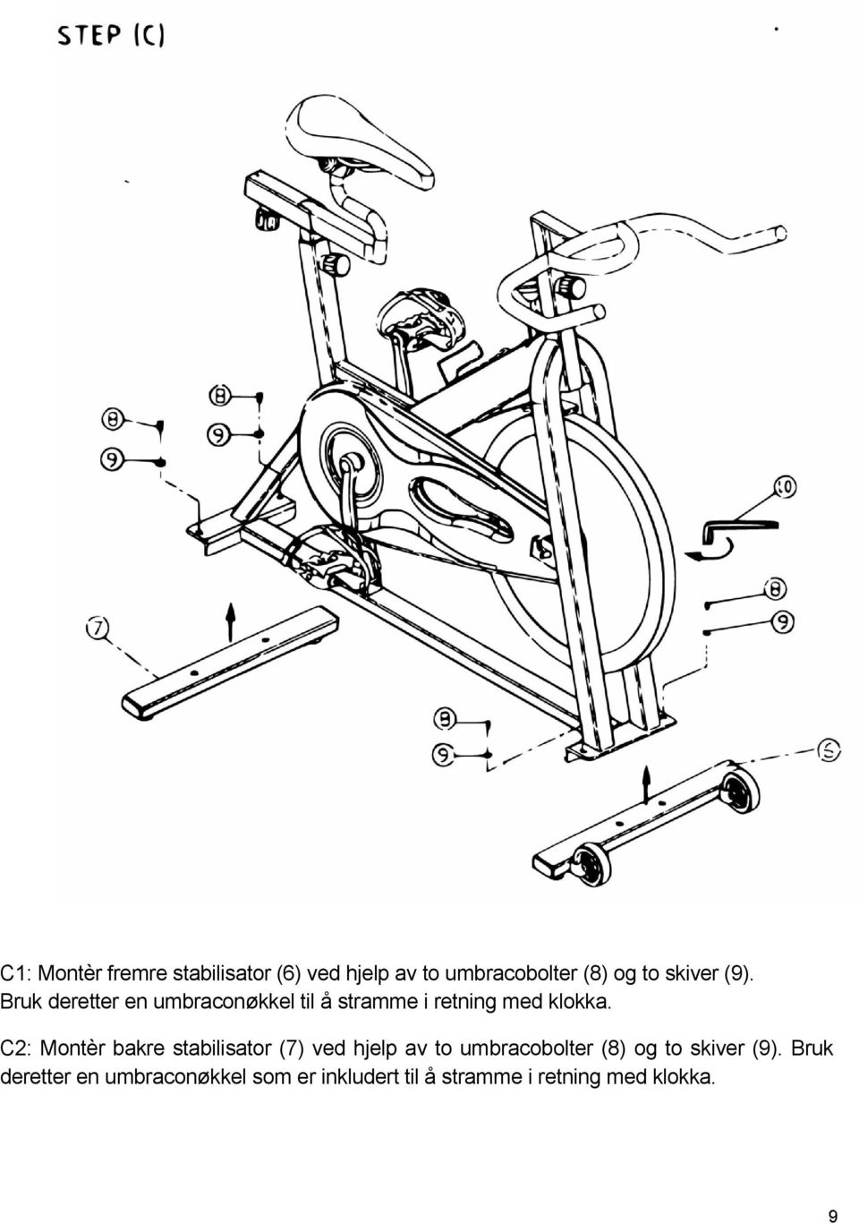 C2: Montèr bakre stabilisator (7) ved hjelp av to umbracobolter (8) og to skiver