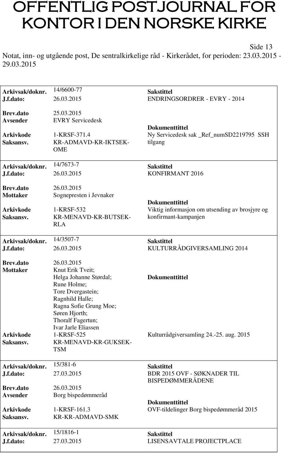 2015 KONFIRMANT 2016 Mottaker Sognepresten i Jevnaker Arkivkode 1-KRSF-532 Viktig informasjon om utsending av brosjyre og Saksansv. KR-MENAVD-KR-BUTSEK- RLA konfirmant-kampanjen Arkivsak/doknr.