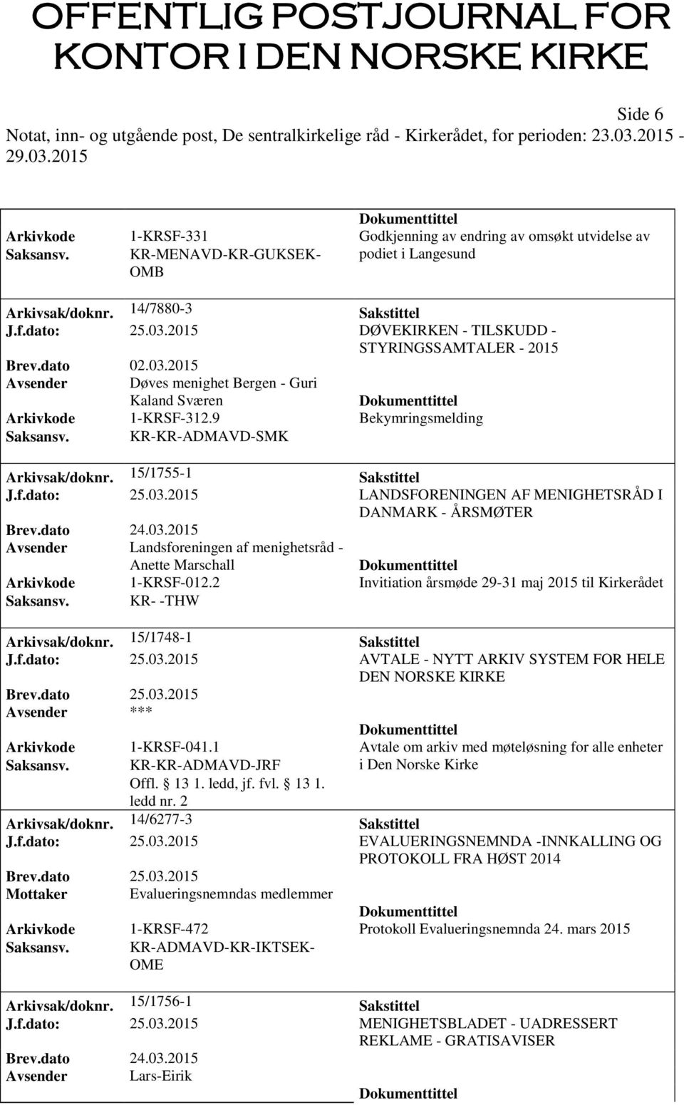 KR-KR-ADMAVD-SMK Arkivsak/doknr. 15/1755-1 Sakstittel J.f.dato: 25.03.