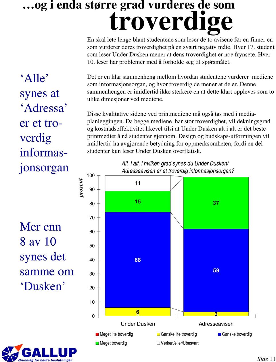 Det er en klar sammenheng mellom hvordan studentene vurderer mediene som informasjonsorgan, og hvor troverdig de mener at de er.