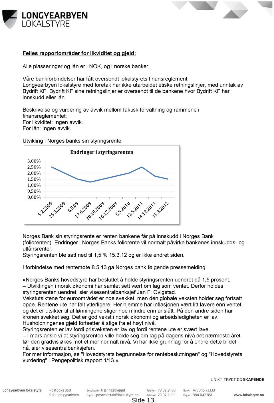 Bydrift KF sine retningslinjer er oversendt til de bankene hvor Bydrift KF har innskudd eller lån.