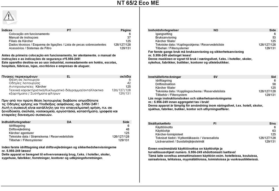 Este aparelho destina-se ao uso industrial, nomeadamente em hotéis, escolas, hospitais, fábricas, lojas, escritórios e empresas de aluguer.