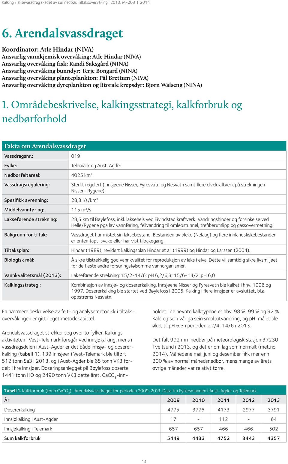 Områdebeskrivelse, kalkingsstrategi, kalkforbruk og nedbørforhold Fakta om Arendalsvassdraget Vassdragsnr.