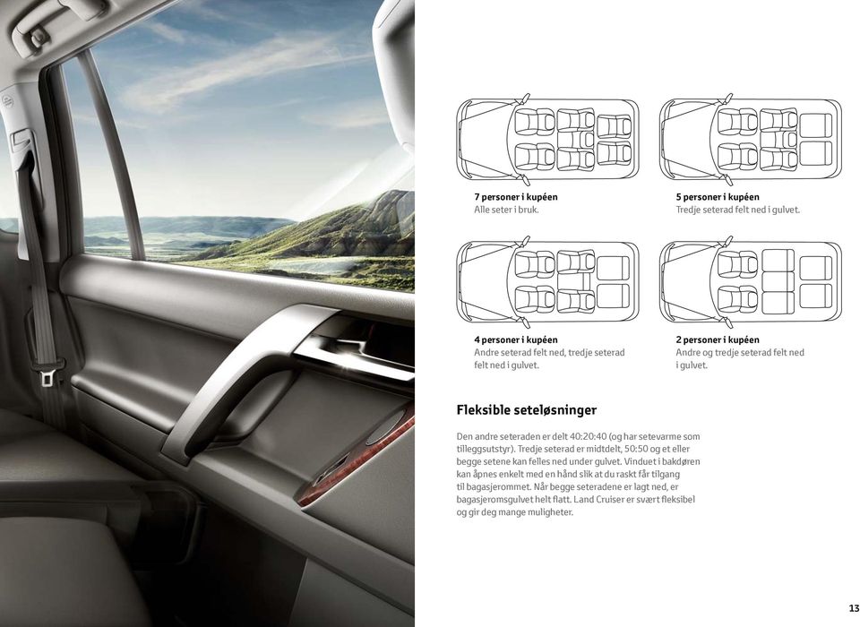 Fleksible seteløsninger Den andre seteraden er delt 40:20:40 (og har setevarme som tilleggsutstyr).