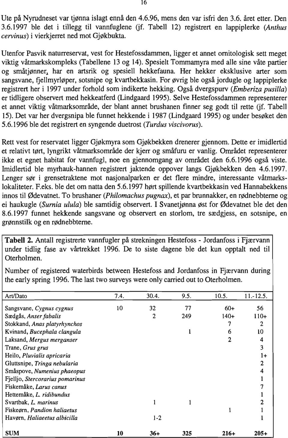 Utenfor Pasvik naturreservat, vest for Hestefossdammen, ligger et annet ornitologisk sett meget viktig våtmarkskompleks (Tabellene 13 og 14).