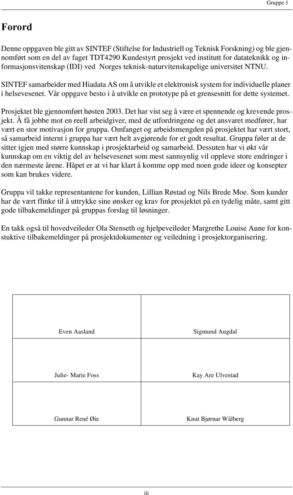 Vår oppgave besto i å utvikle en prototype på et grensesnitt for dette systemet. Prosjektet ble gjennomført høsten 2003. Det har vist seg å være et spennende og krevende prosjekt.