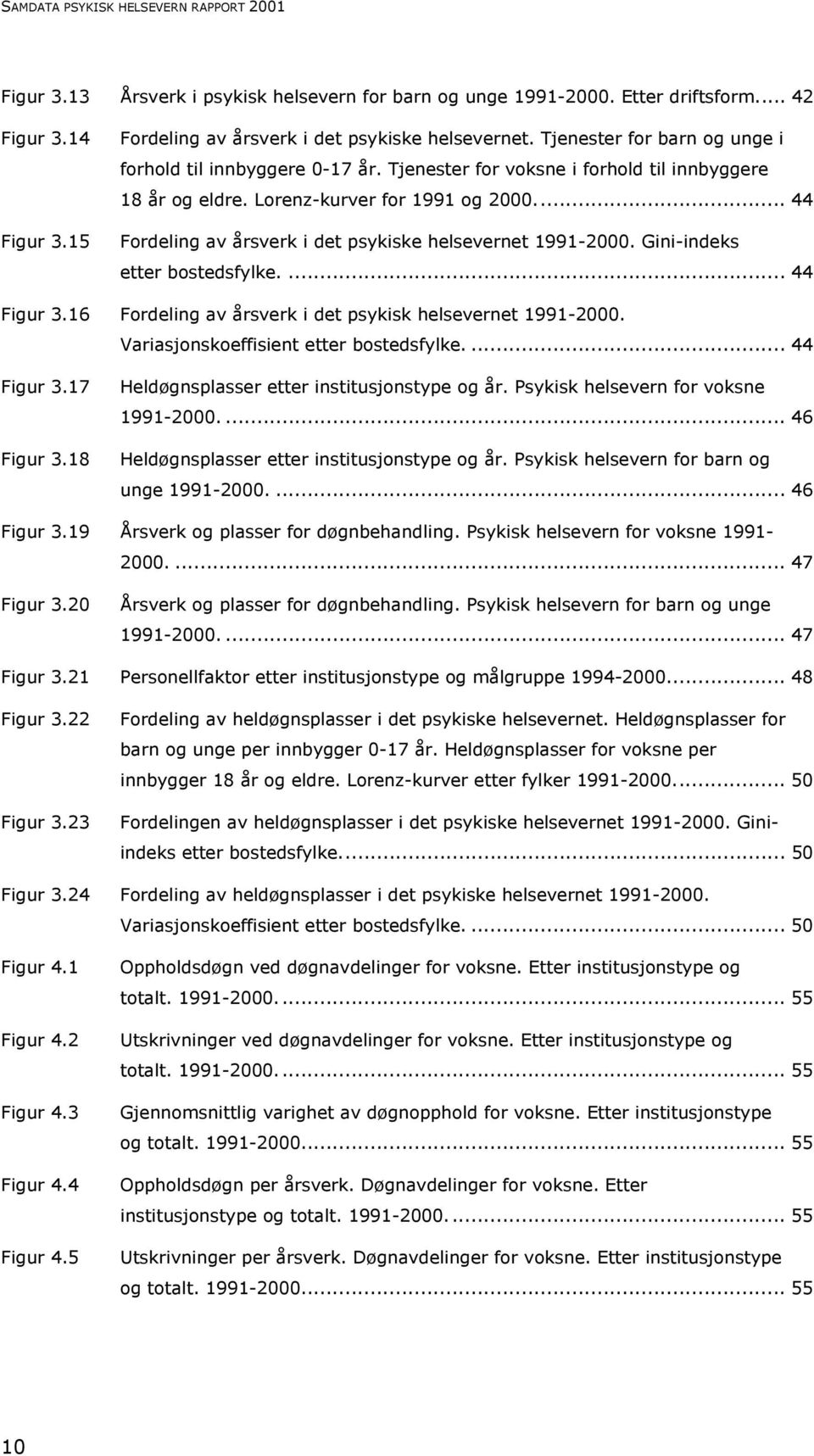 .. 44 Fordeling av årsverk i det psykiske helsevernet 1991-2000. Gini-indeks etter bostedsfylke.... 44 Figur 3.16 Fordeling av årsverk i det psykisk helsevernet 1991-2000.