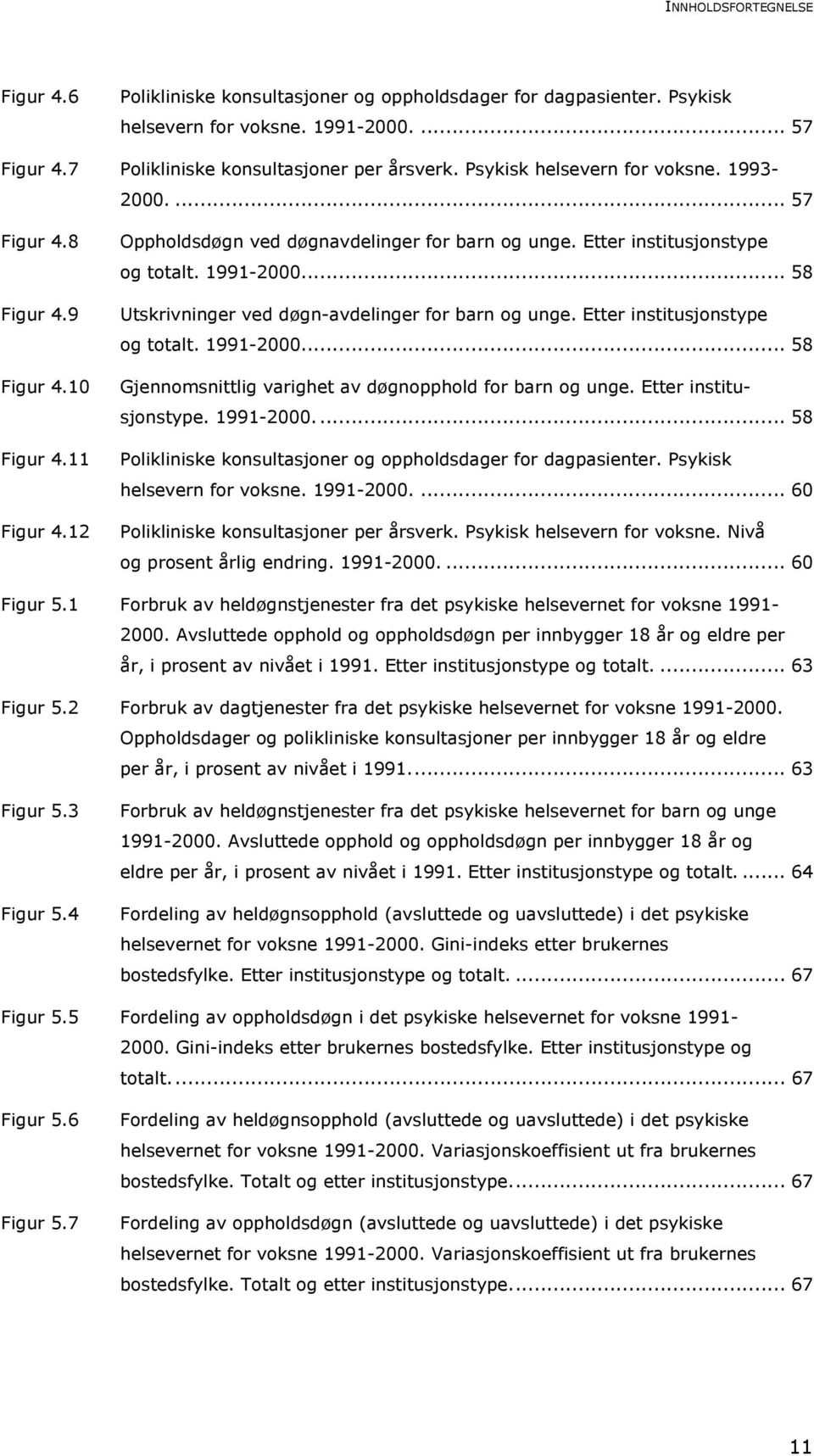 .. 58 Utskrivninger ved døgn-avdelinger for barn og unge. Etter institusjonstype og totalt. 1991-2000... 58 Gjennomsnittlig varighet av døgnopphold for barn og unge. Etter institusjonstype. 1991-2000.... 58 Polikliniske konsultasjoner og oppholdsdager for dagpasienter.