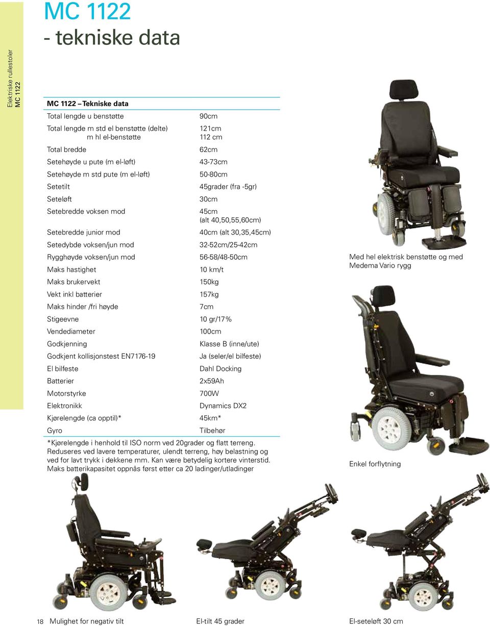 Vendediameter Godkjenning Godkjent kollisjonstest EN7176-19 El bilfeste Batterier Motorstyrke Elektronikk Kjørelengde (ca opptil)* Gyro 90cm 121cm 112 cm 62cm 43-73cm 50-80cm 45grader (fra -5gr) 30cm