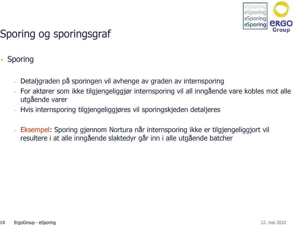 tilgjengeliggjøres vil sporingskjeden detaljeres - Eksempel: Sporing gjennom Nortura når internsporing ikke er