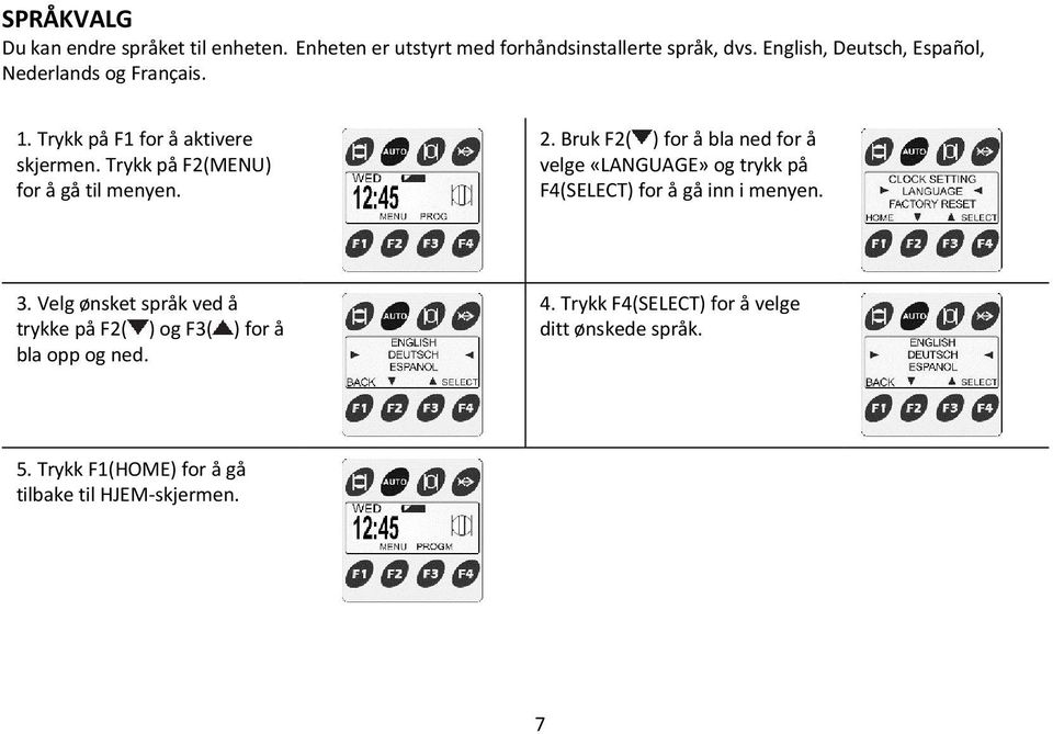 Trykk på F2(MENU) for å gå til menyen. 2.