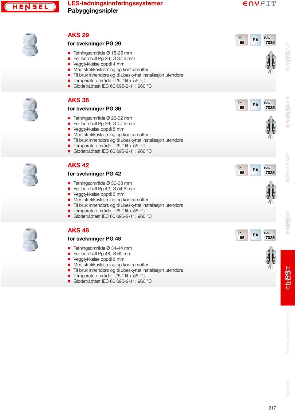 AKS 42 for svekninger PG 42 Tetningsområde Ø 30-38 mm For borehull Pg 42, Ø 54,5 mm Veggtykkelse opptil 5 mm