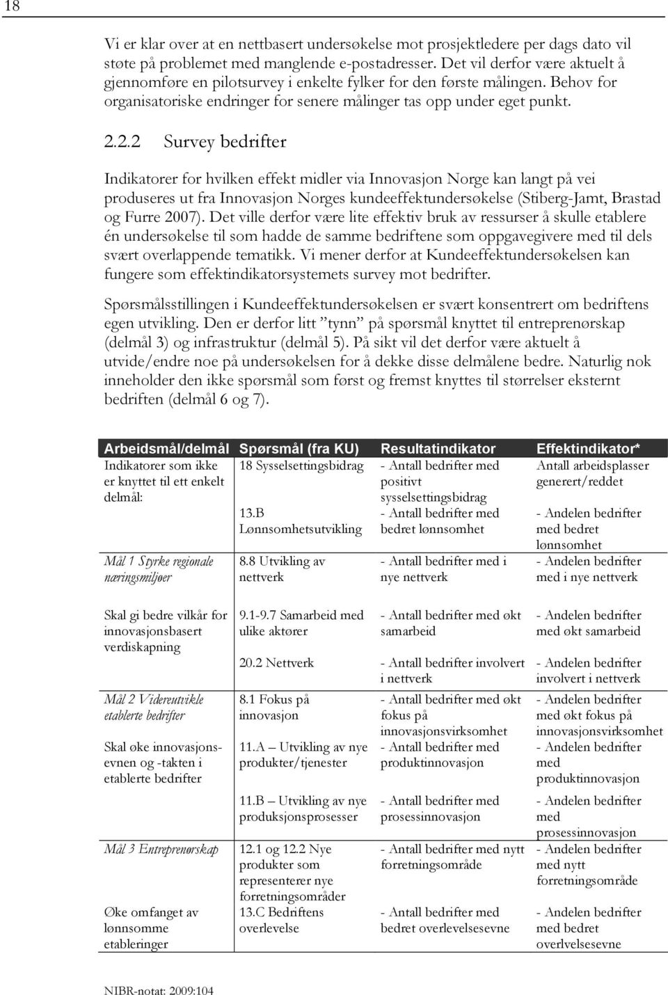 2.2 Survey bedrifter Indikatorer for hvilken effekt midler via Innovasjon Norge kan langt på vei produseres ut fra Innovasjon Norges kundeeffektundersøkelse (Stiberg-Jamt, Brastad og Furre 2007).