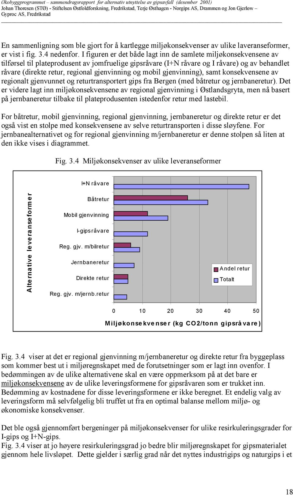 gjenvinning og mobil gjenvinning), samt konsekvensene av regionalt gjenvunnet og returtransportert gips fra Bergen (med båtretur og jernbaneretur).