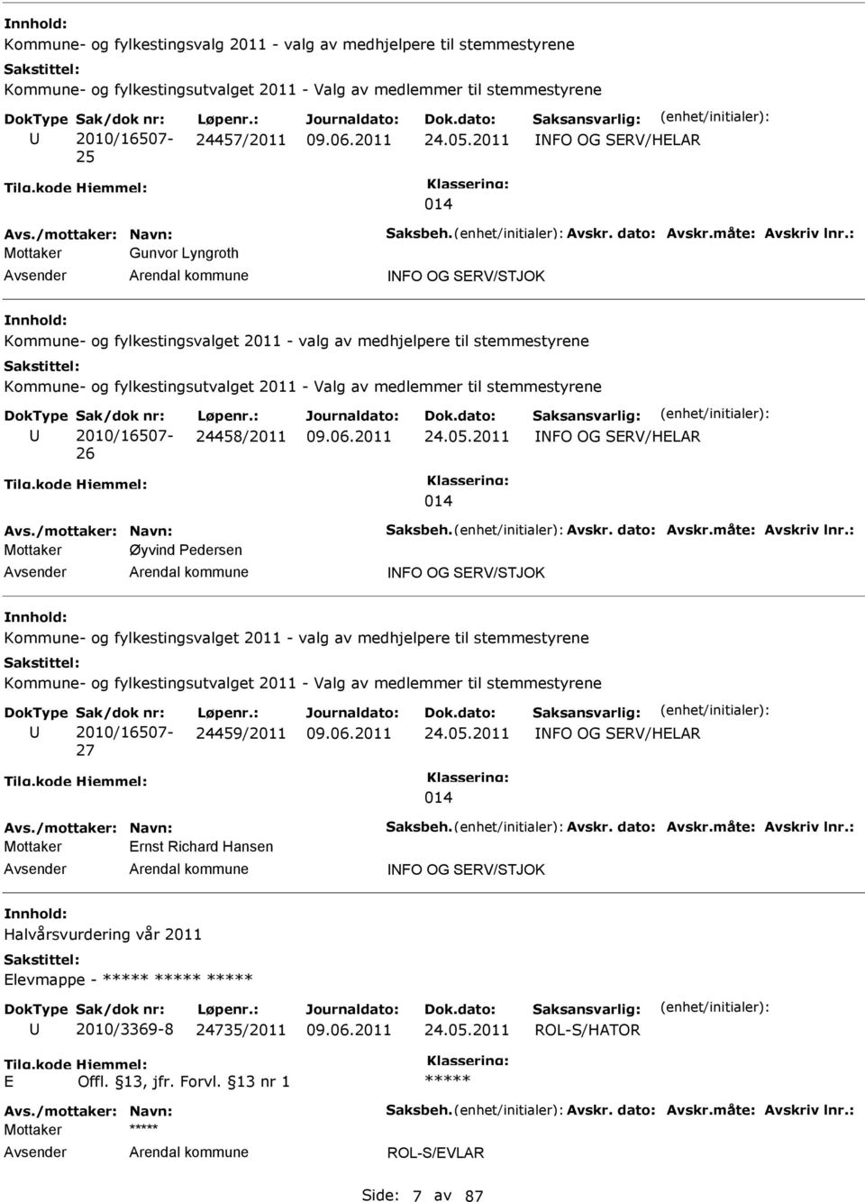 : Mottaker Gunvor Lyngroth NFO OG SRV/STJOK Kommune- og fylkestingsvalget 2011 - valg av medhjelpere til stemmestyrene Kommune- og fylkestingsutvalget 2011 - Valg av medlemmer til stemmestyrene