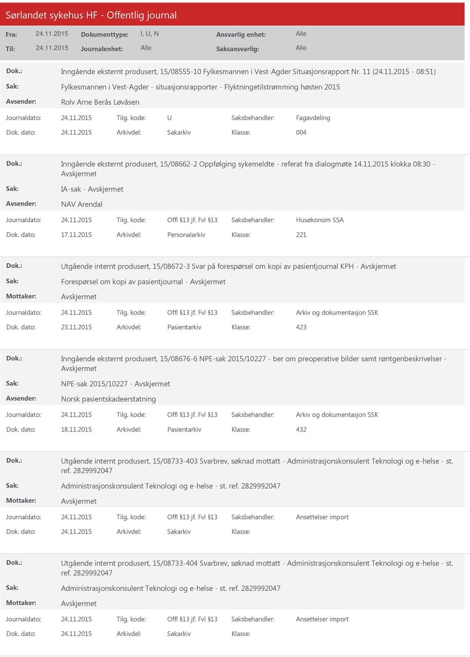 dato: Arkivdel: Sakarkiv 004 Inngående eksternt produsert, 15/08662-2 Oppfølging sykemeldte - referat fra dialogmøte 14.11.