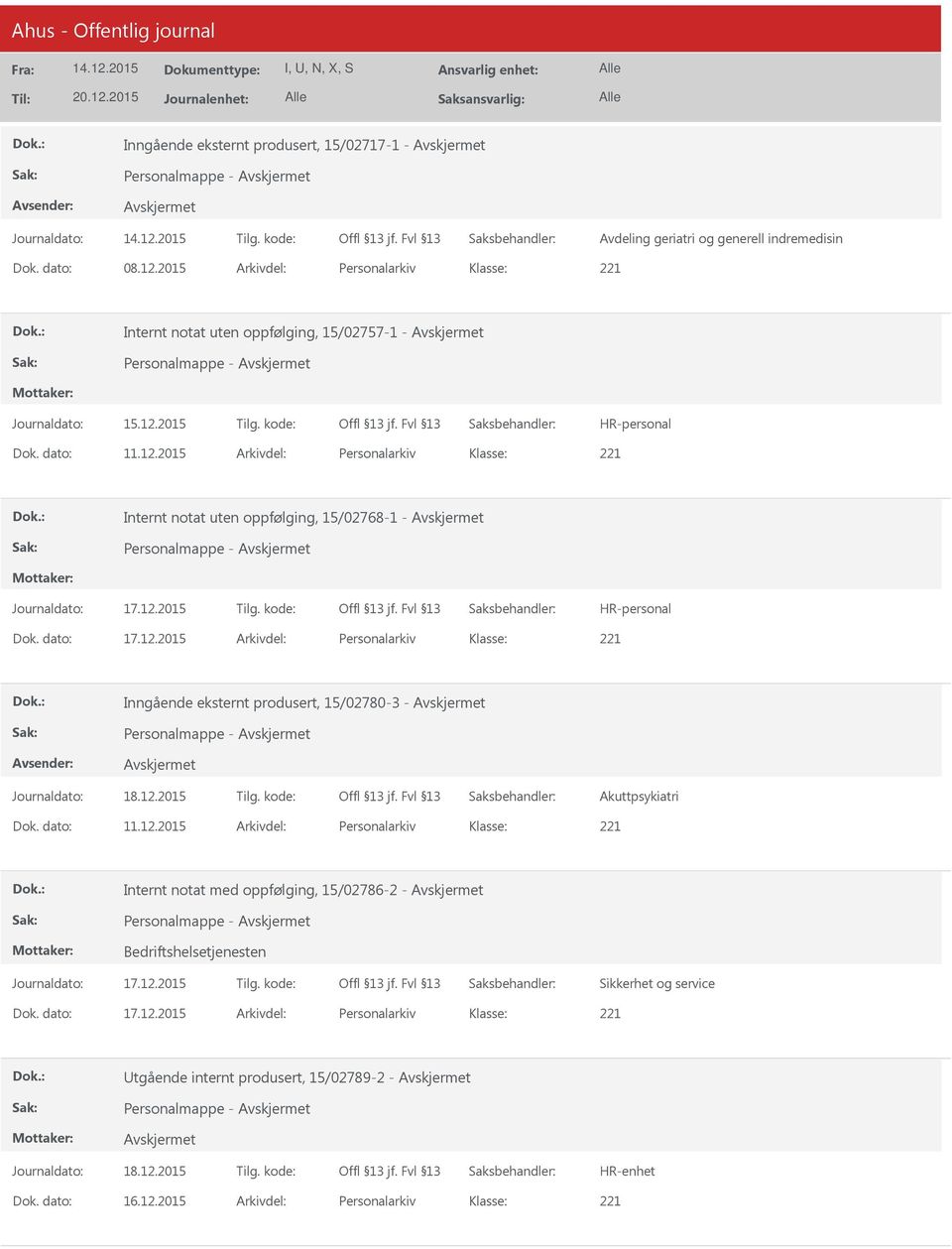 2015 Arkivdel: Personalarkiv Internt notat uten oppfølging, 15/02768-1 - Dok. dato: 17.12.