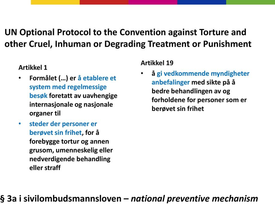 for å forebygge tortur og annen grusom, umenneskelig eller nedverdigende behandling eller straff Artikkel 19 å gi vedkommende myndigheter