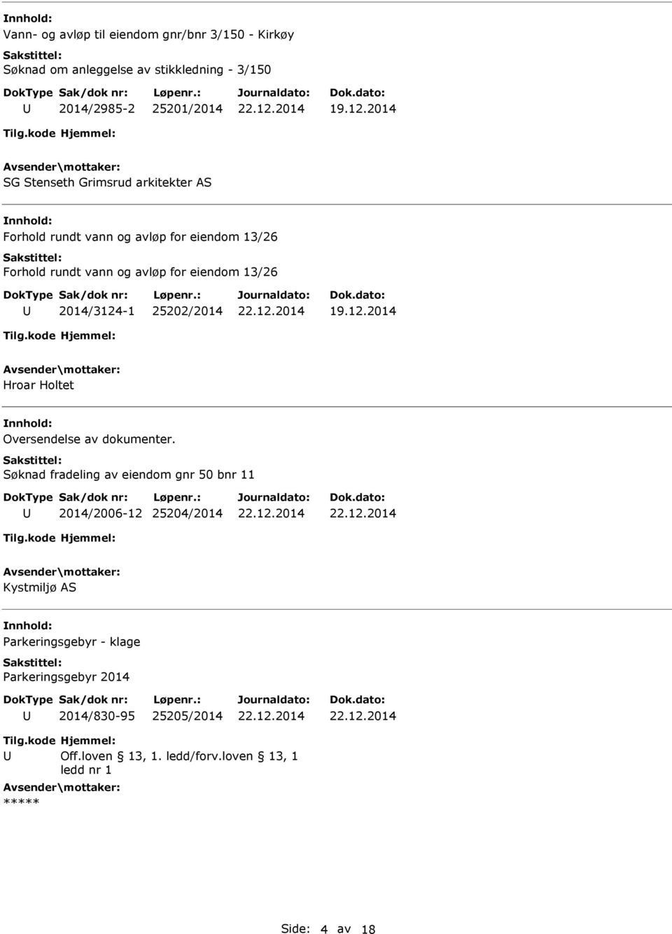 eiendom 13/26 2014/3124-1 25202/2014 Hroar Holtet Oversendelse av dokumenter.