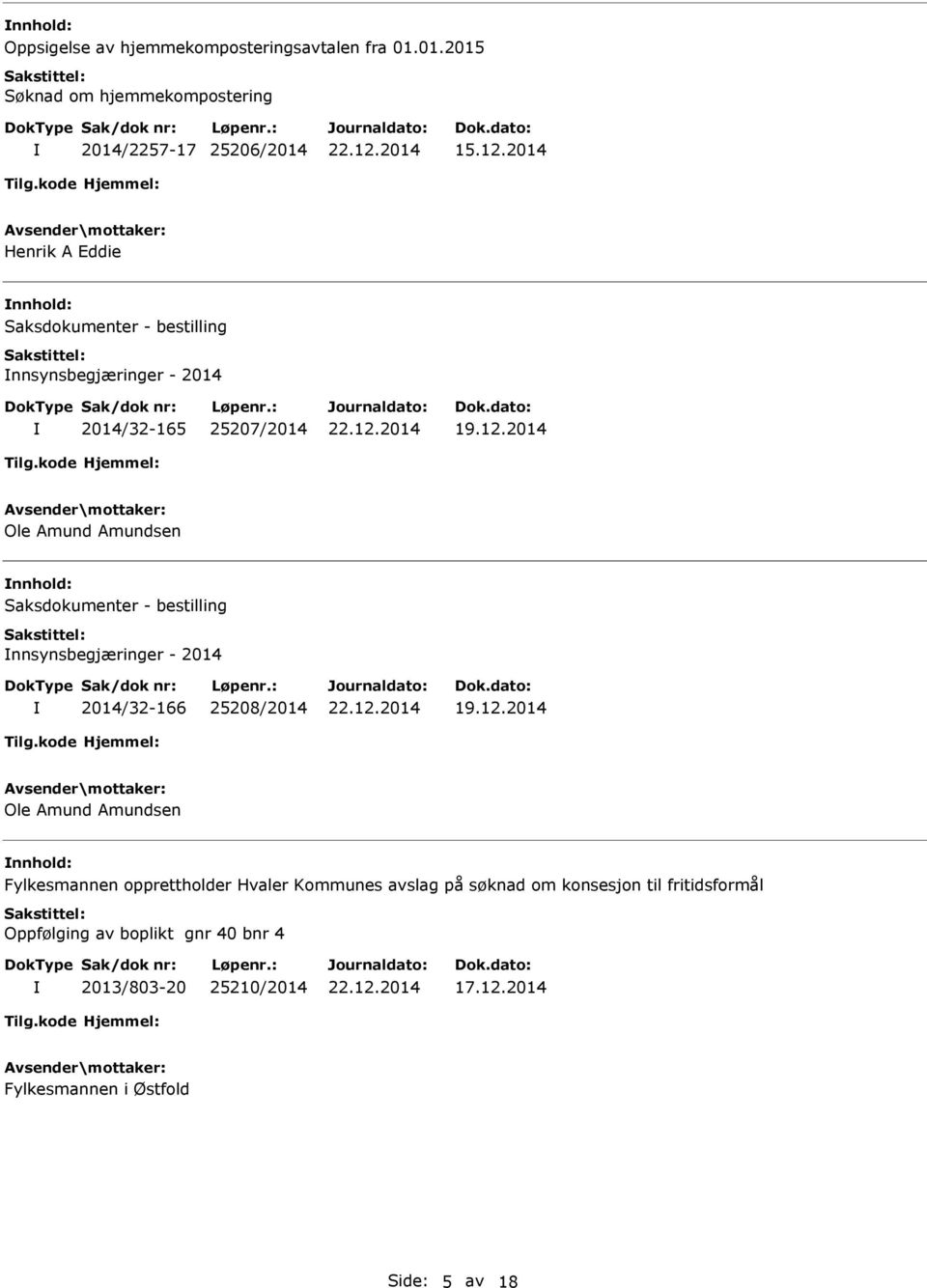 - bestilling nnsynsbegjæringer - 2014 2014/32-166 25208/2014 Ole Amund Amundsen Fylkesmannen opprettholder Hvaler Kommunes avslag