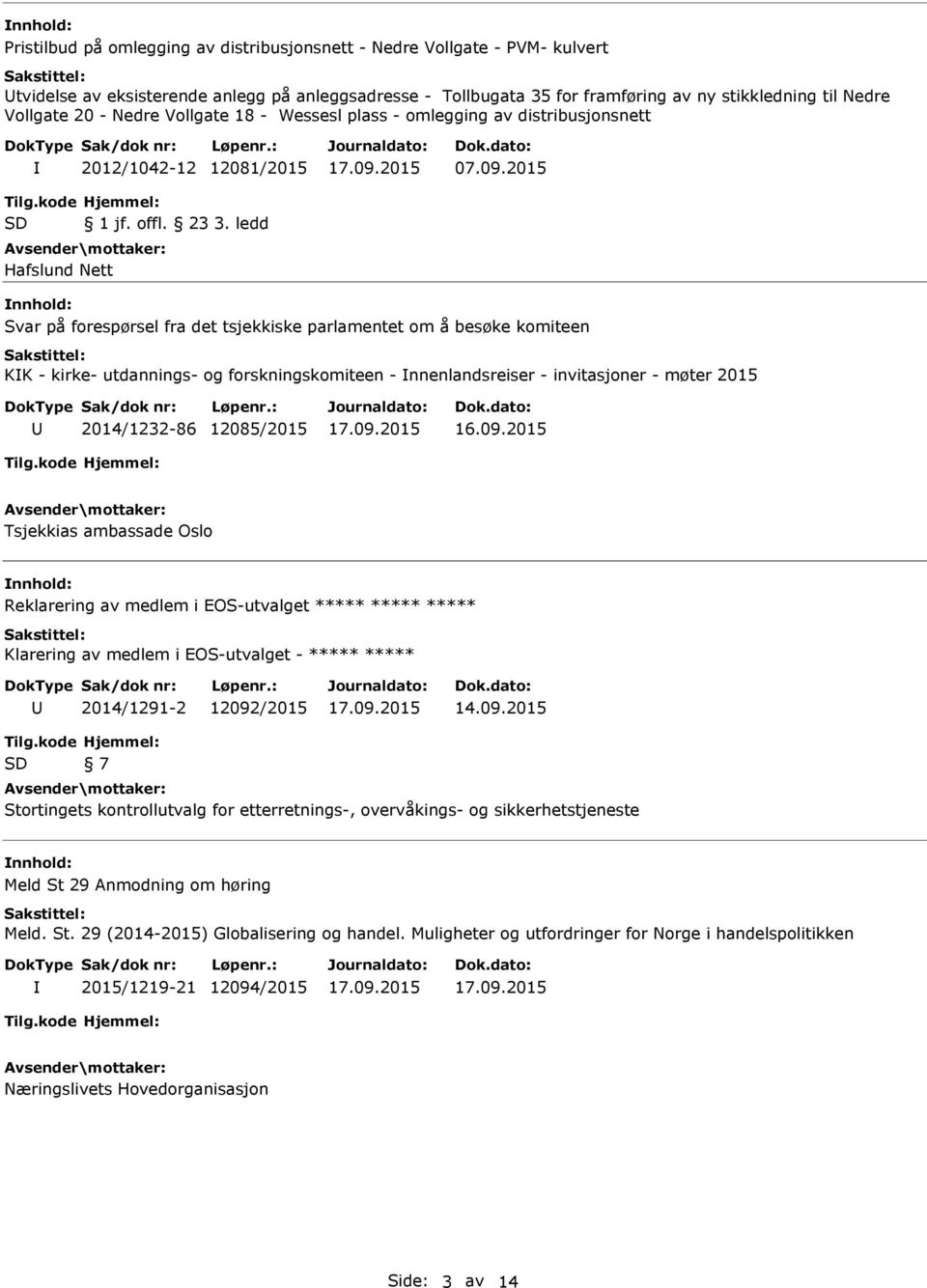 ledd Hafslund Nett Svar på forespørsel fra det tsjekkiske parlamentet om å besøke komiteen KK - kirke- utdannings- og forskningskomiteen - nnenlandsreiser - invitasjoner - møter 2015 2014/1232-86