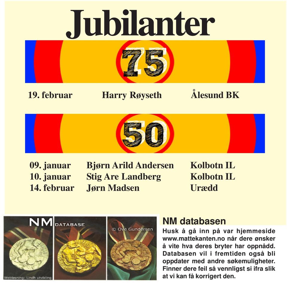 februar Jørn Madsen Urædd NM databasen Husk å gå inn på var hjemmeside www.mattekanten.