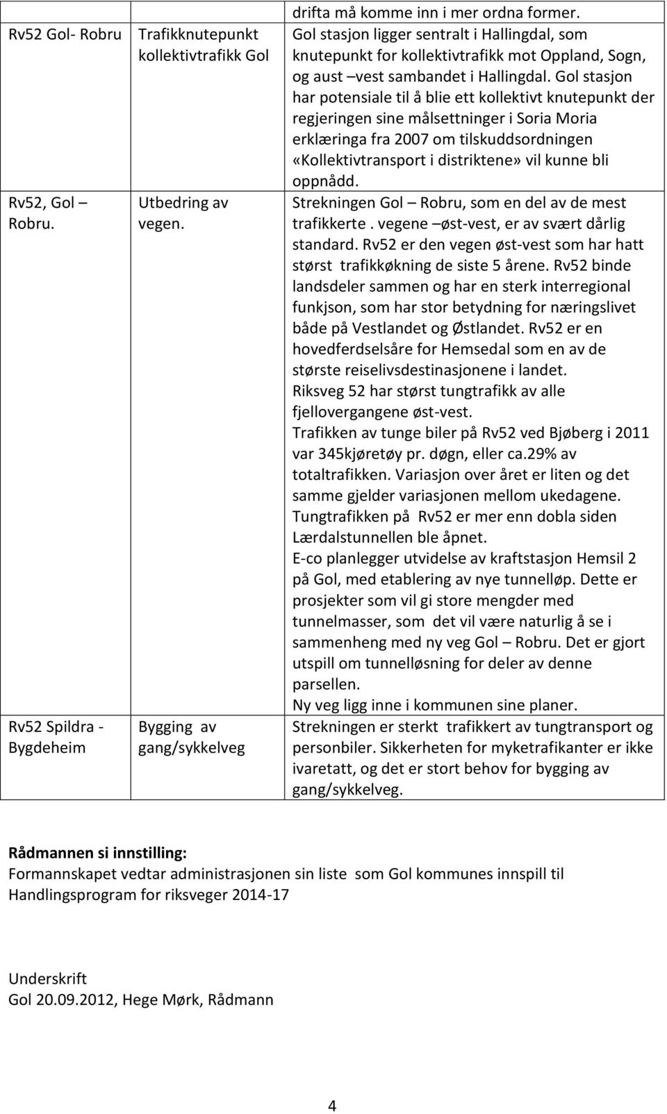 Gol stasjon har potensiale til å blie ett kollektivt knutepunkt der regjeringen sine målsettninger i Soria Moria erklæringa fra 007 om tilskuddsordningen «Kollektivtransport i distriktene» vil kunne