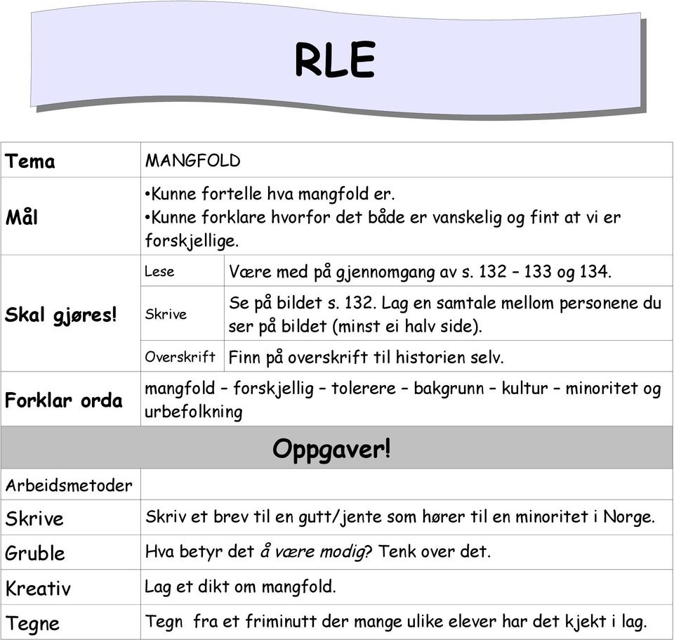 Finn på overskrift til historien selv. mangfold forskjellig tolerere bakgrunn kultur minoritet og urbefolkning Oppgaver!