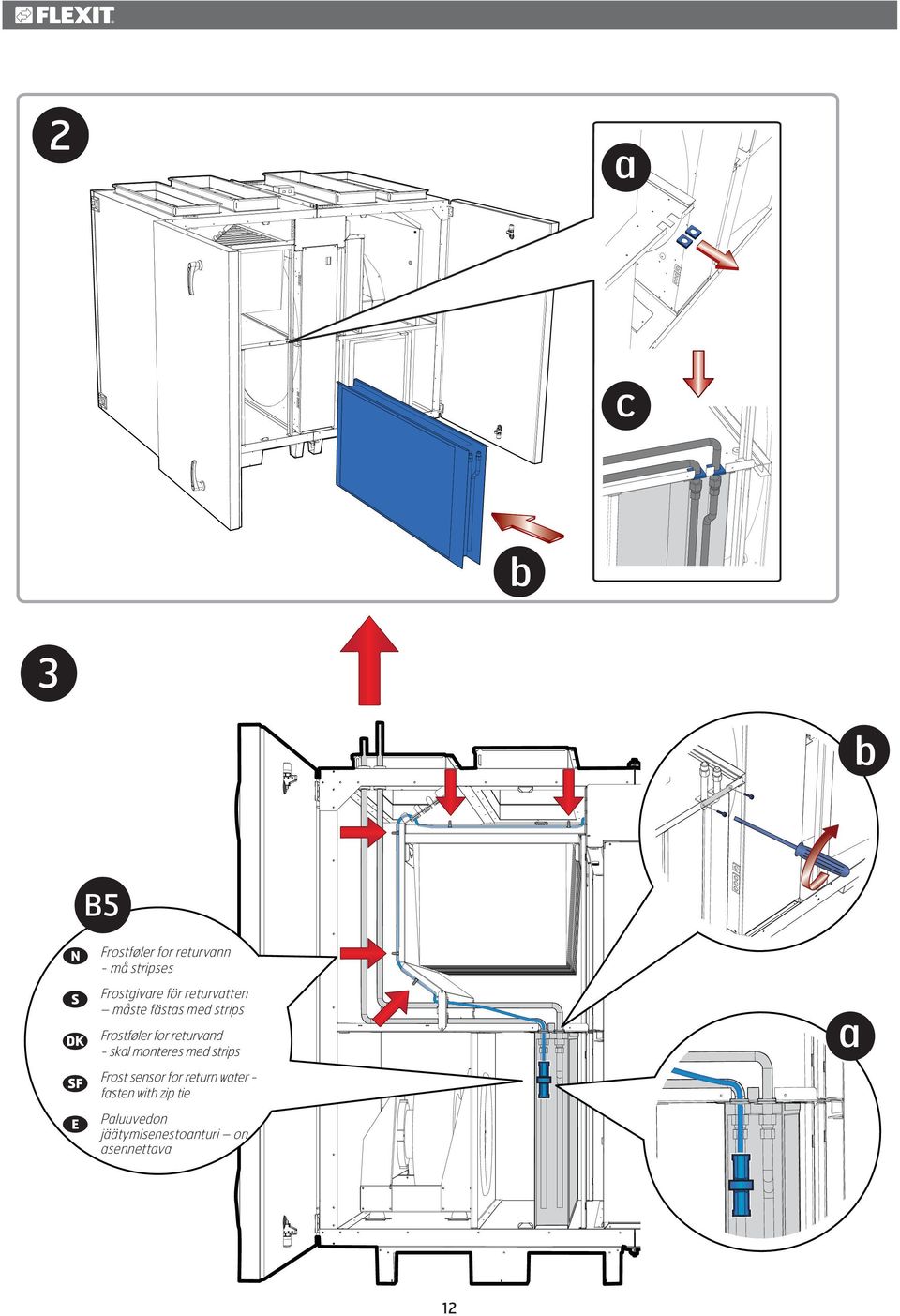 for returvand - skal monteres med strips Frost sensor for return