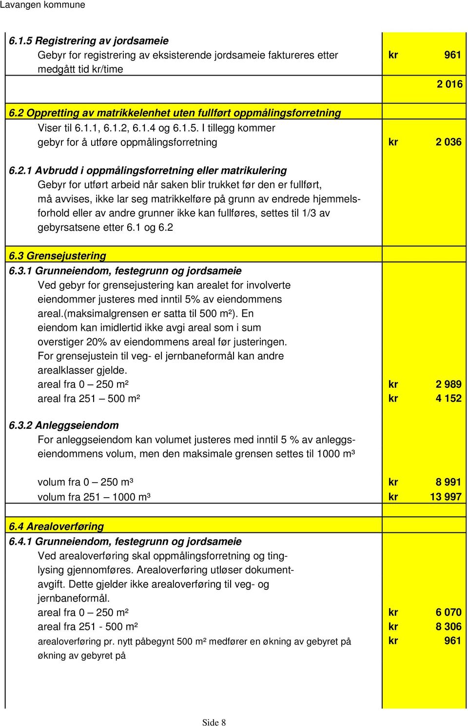 oppmålingsforretning eller matrikulering Gebyr for utført arbeid når saken blir trukket før den er fullført, må avvises, ikke lar seg matrikkelføre på grunn av endrede hjemmelsforhold eller av andre