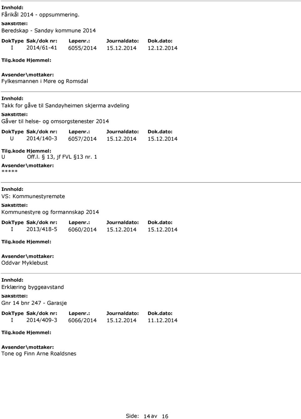 Sandøyheimen skjerma avdeling Gåver til helse- og omsorgstenester 2014 2014/140-3 6057/2014 VS: