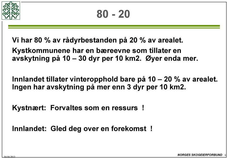 Øyer enda mer. Innlandet tillater vinteropphold bare på 10 20 % av arealet.