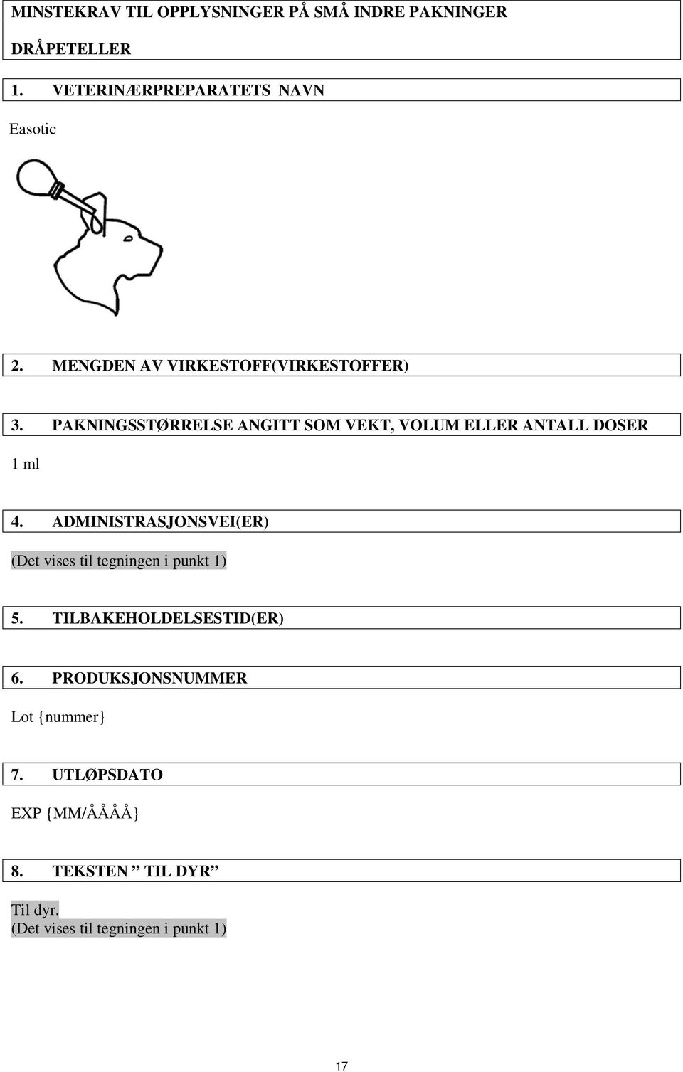 ADMINISTRASJONSVEI(ER) (Det vises til tegningen i punkt 1) 5. TILBAKEHOLDELSESTID(ER) 6.