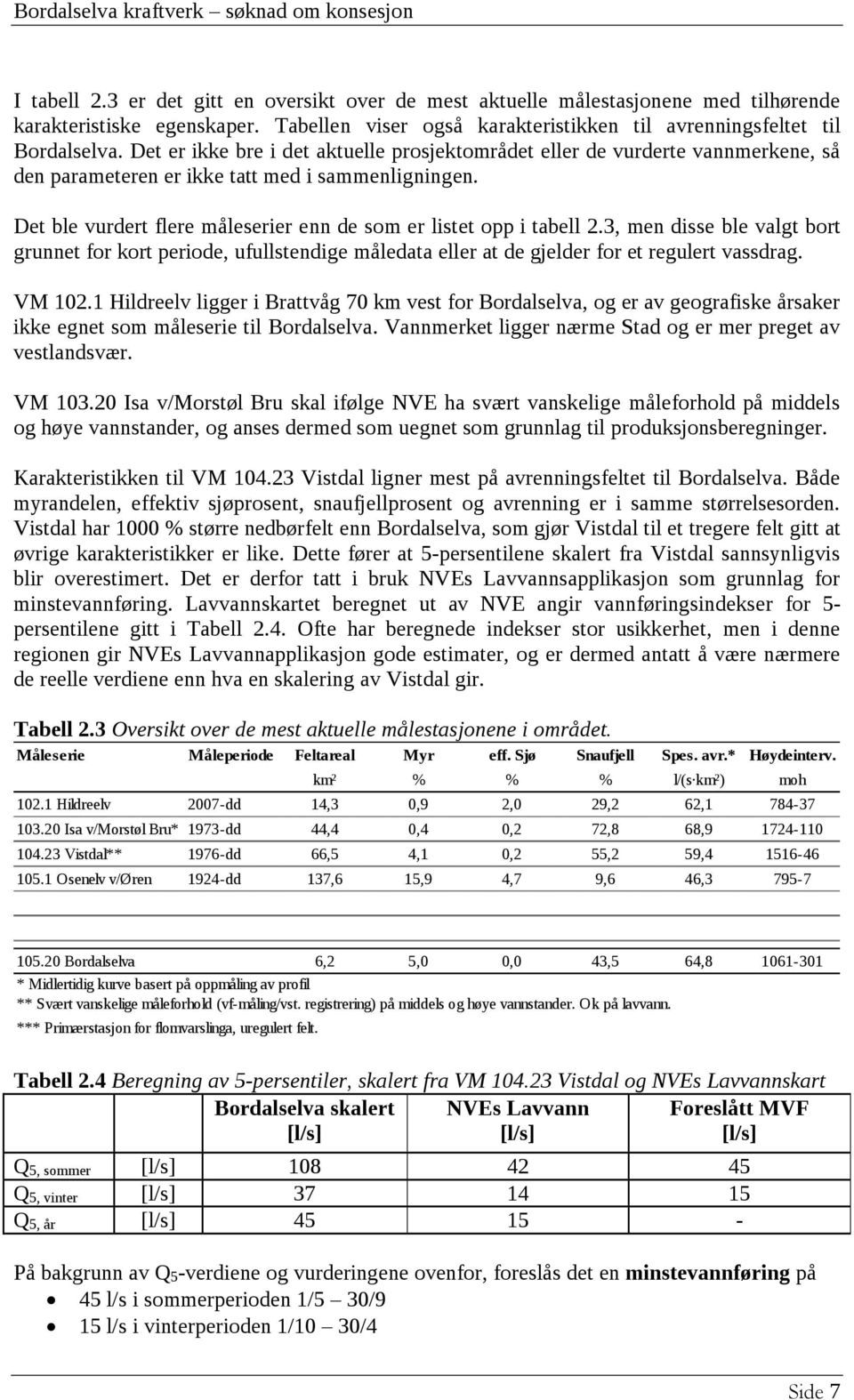 Det er ikke bre i det aktuelle prosjektområdet eller de vurderte vannmerkene, så den parameteren er ikke tatt med i sammenligningen.