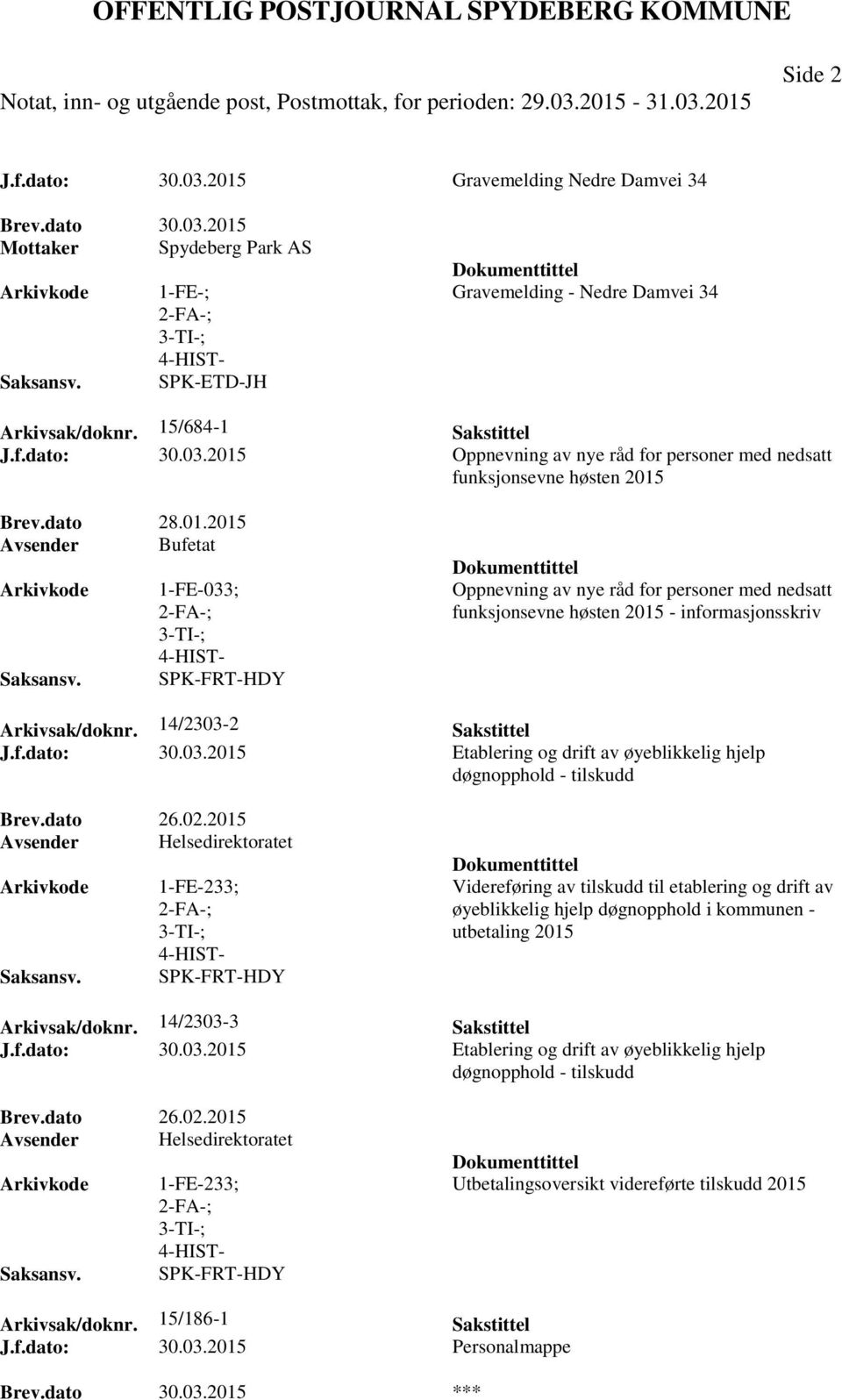 03.2015 Etablering og drift av øyeblikkelig hjelp døgnopphold - tilskudd Brev.dato 26.02.