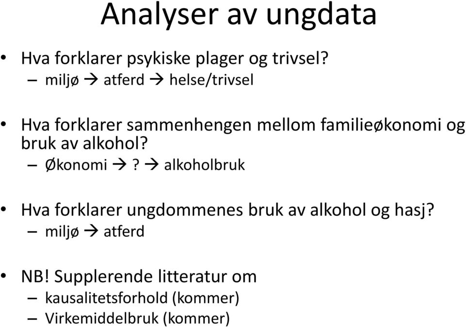 bruk av alkohol? Økonomi?