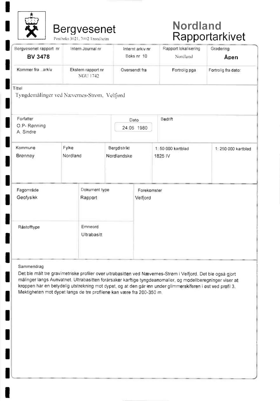 Sindre Kommune Fylke Bergdistrikt 1 50 000 kartblad 1.