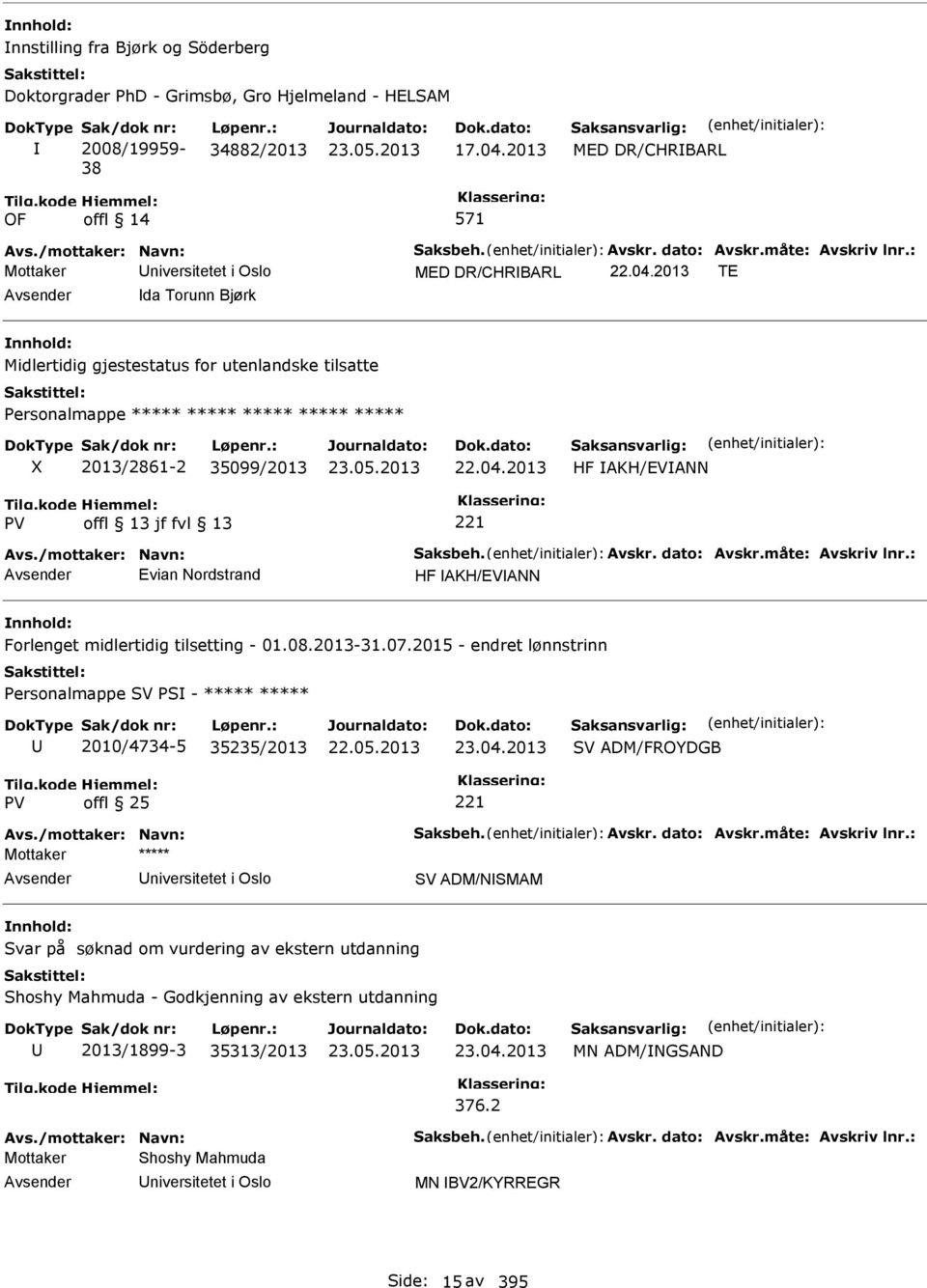 2013 TE da Torunn Bjørk Midlertidig gjestestatus for utenlandske tilsatte Personalmappe ***** ***** ***** ***** ***** 2013/2861-2 35099/2013 22.04.