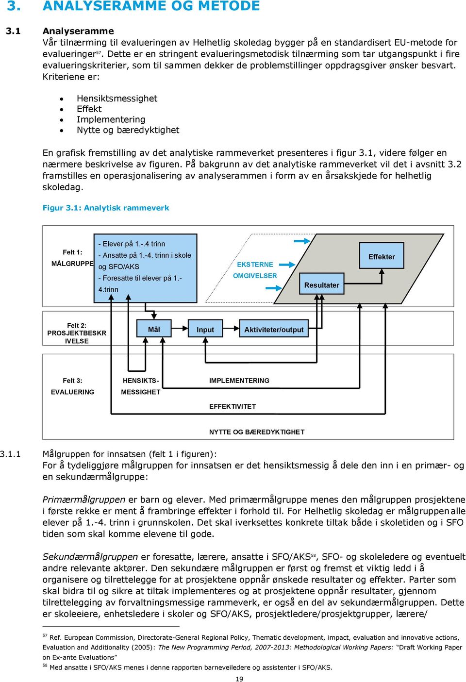 Kriteriene er: Hensiktsmessighet Effekt Implementering Nytte og bæredyktighet En grafisk fremstilling av det analytiske rammeverket presenteres i figur 3.