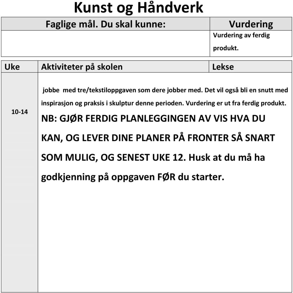 Det vil også bli en snutt med -14 inspirasjon og praksis i skulptur denne perioden. er ut fra ferdig produkt.