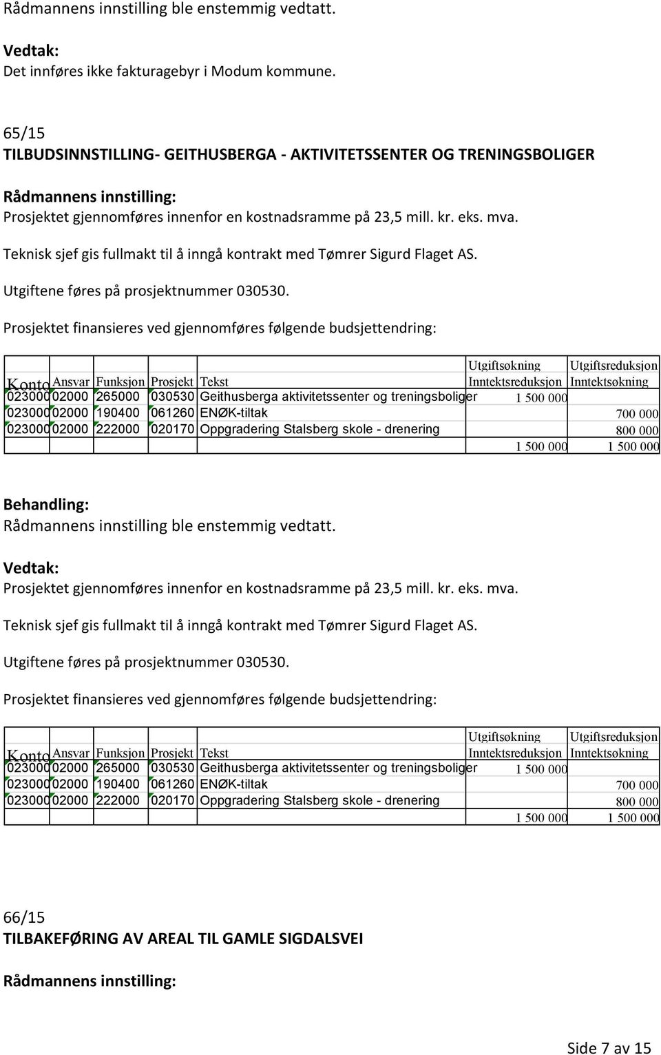 Prosjektet finansieres ved gjennomføres følgende budsjettendring: Utgiftsøkning Utgiftsreduksjon Konto Ansvar Funksjon Prosjekt Tekst Inntektsreduksjon Inntektsøkning 02300002000 265000 030530