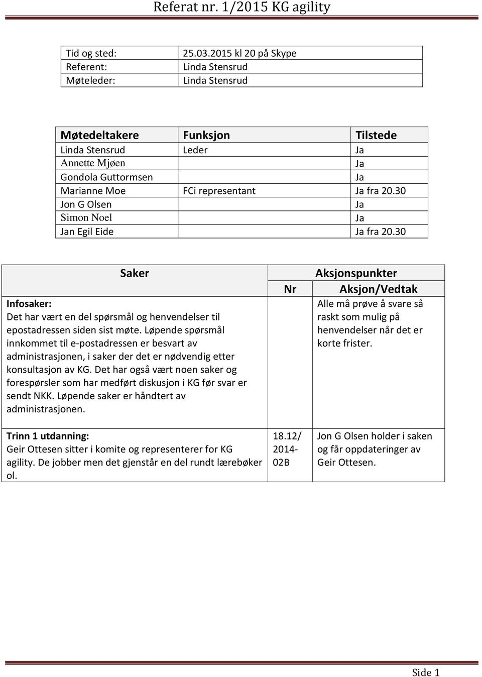 30 Jon G Olsen Simon Noel n Egil Eide fra 20.30 Infosaker: Det har vært en del spørsmål og henvendelser til epostadressen siden sist møte.