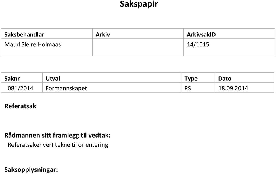 Formannskapet PS 18.09.