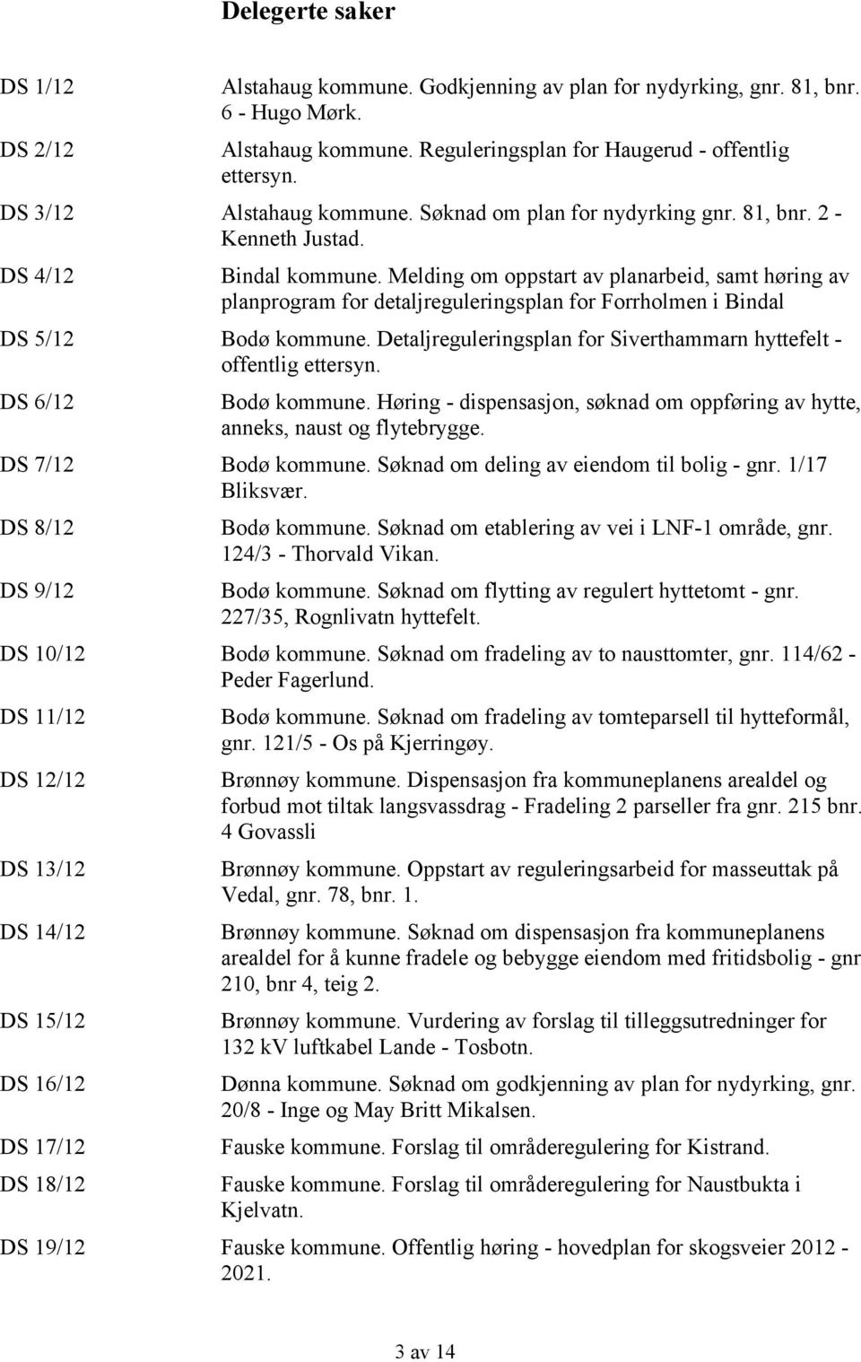 Melding om oppstart av planarbeid, samt høring av planprogram for detaljreguleringsplan for Forrholmen i Bindal DS 5/12 Bodø kommune.