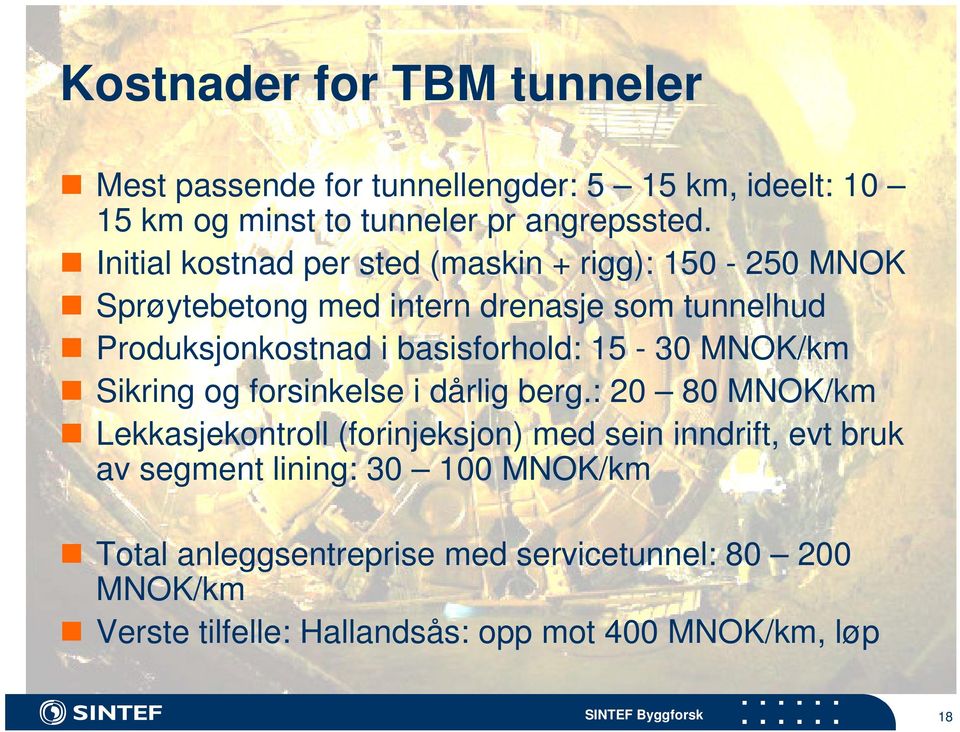 basisforhold: 15-30 MNOK/km Sikring og forsinkelse i dårlig berg.