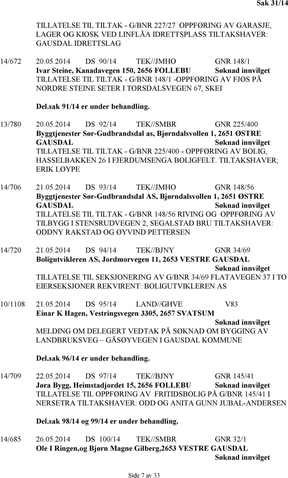 sak 91/14 er under behandling. 13/780 20.05.