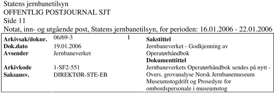 Jernbaneverkets Operatørhåndbok sendes på nytt - Saksansv.