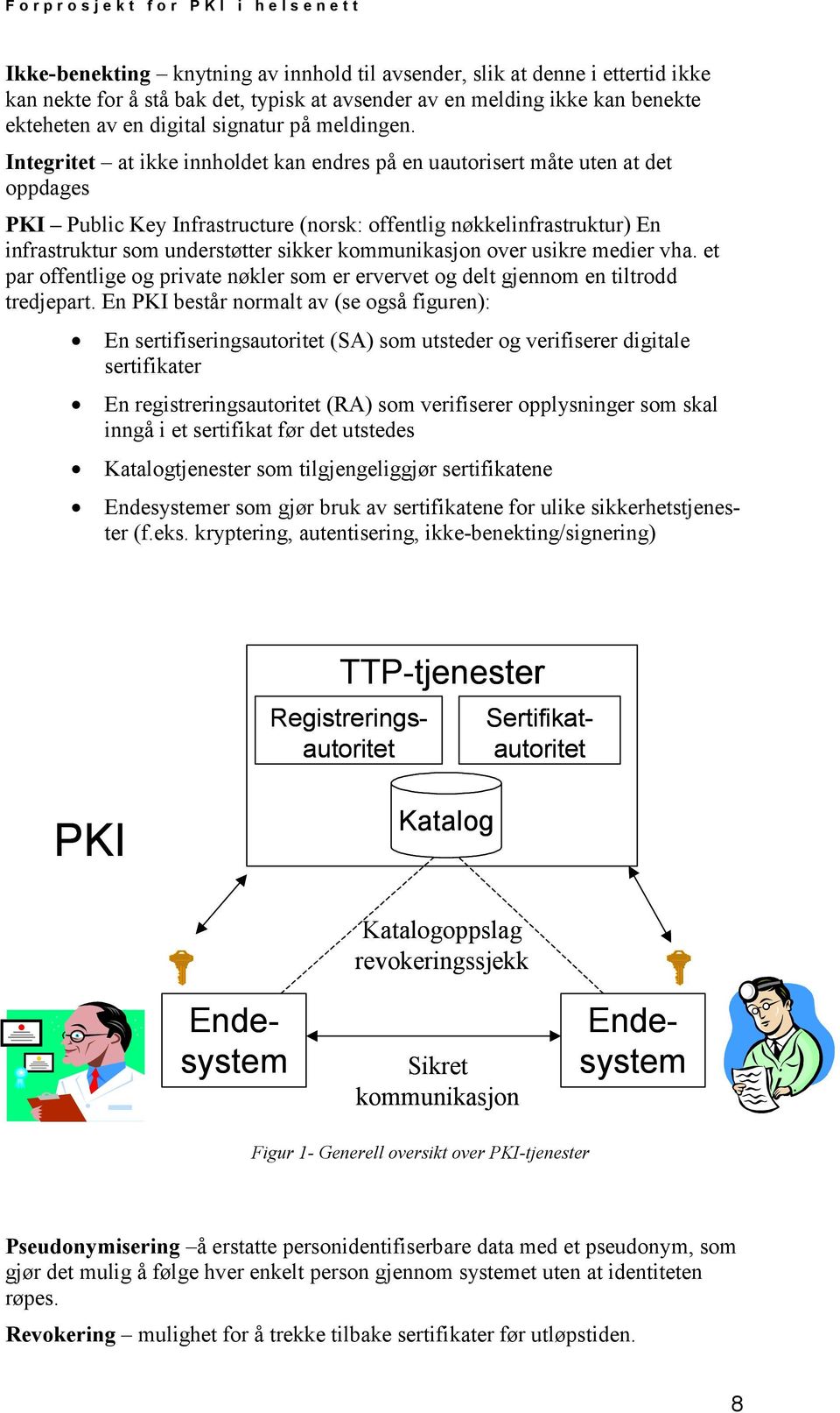 Integritet at ikke innholdet kan endres på en uautorisert måte uten at det oppdages PKI Public Key Infrastructure (norsk: offentlig nøkkelinfrastruktur) En infrastruktur som understøtter sikker