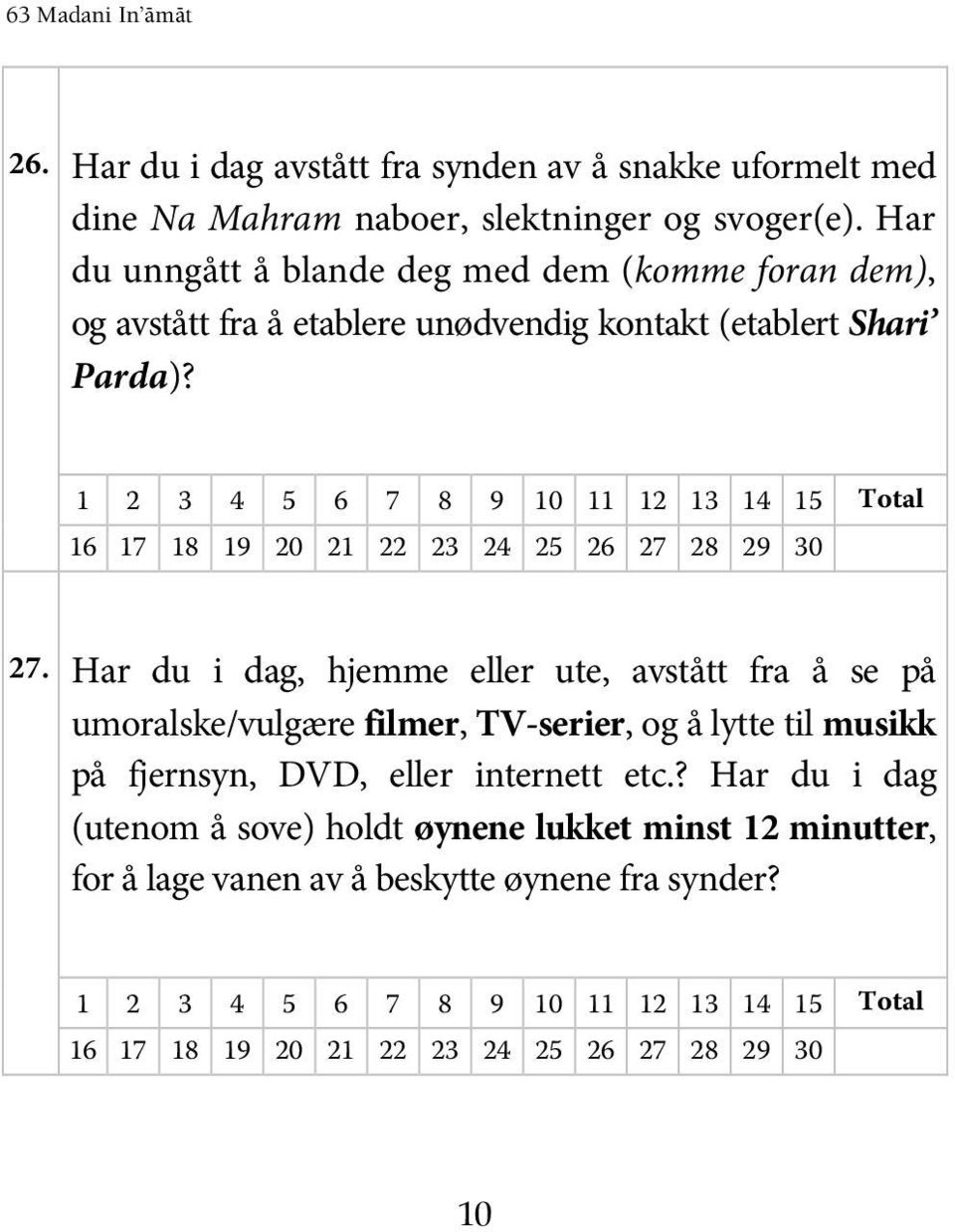 Har du i dag, hjemme eller ute, avstått fra å se på umoralske/vulgære filmer, TV-serier, og å lytte til musikk på fjernsyn,