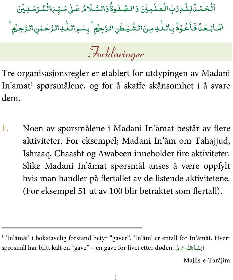 Slike Madani In āmat spørsmål anses å være oppfylt hvis man handler på flertallet av de listende aktivitetene.